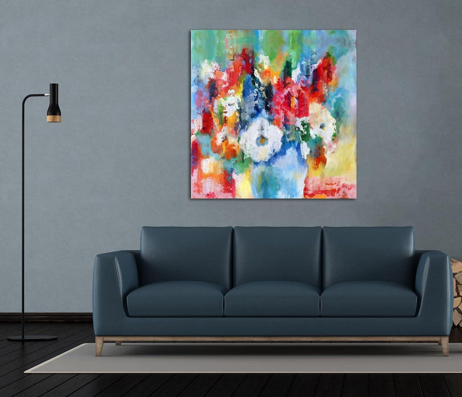 image:imageArmen Living Shear Flowers In A Blue Vase 210 Square Wrapped Canvas Wall Art Print 12 x 128L x 8W