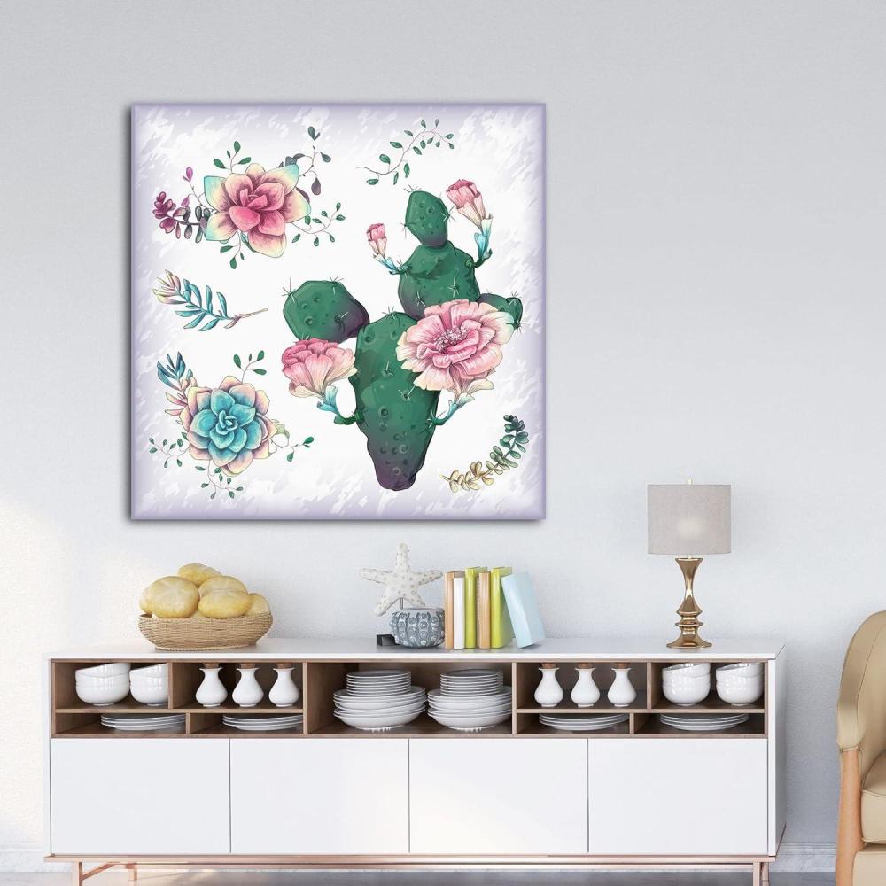 image:imageArmen Living Cactus Succulents 651  Square Wrapped Canvas Wall Art Print 48 x 488 x 8