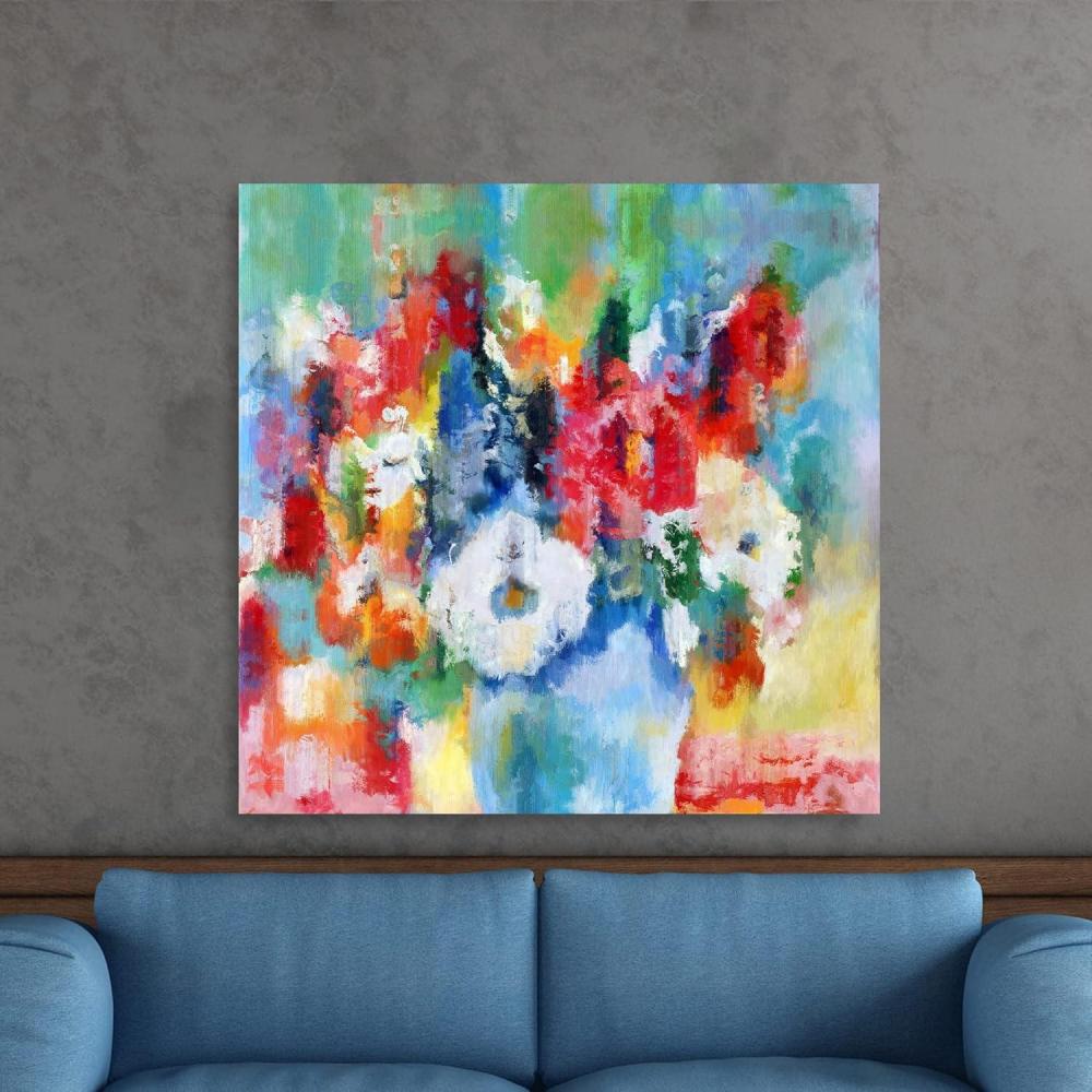 image:imageArmen Living Shear Flowers In A Blue Vase 210 Square Wrapped Canvas Wall Art Print 12 x 1224L x 24W