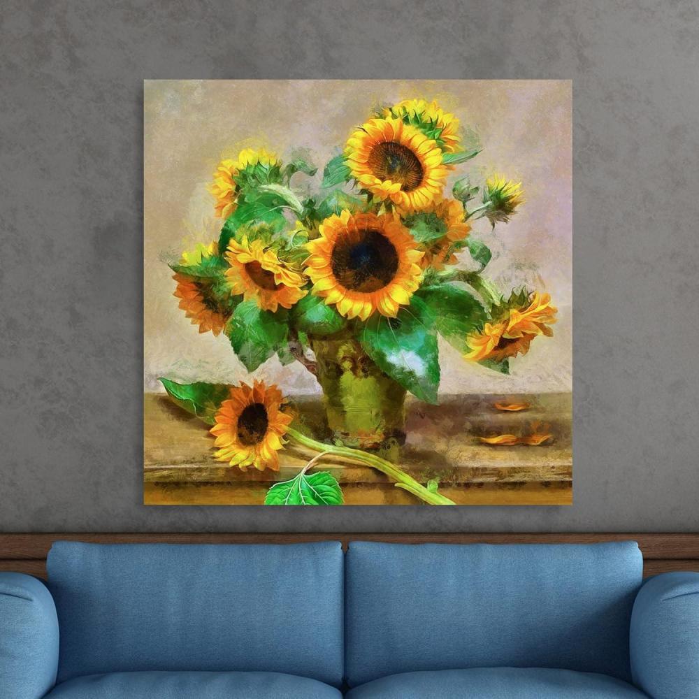 image:imageArmen Living Vintage Sunflowers  Square Wrapped Canvas Wall Art Print 20 x 20