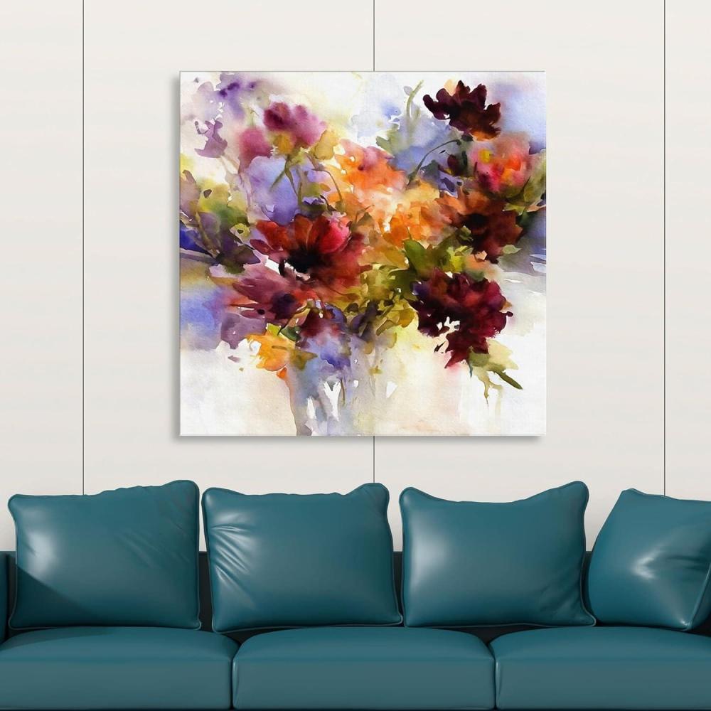image:imageArmen Living Watercolor Bouquet 156 Square Wrapped Canvas Wall Art Print 8 x 8