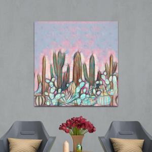 Armen Living Cactus Flowers 462 – Square Wrapped Canvas Wall Art Print 48 x 48(12 x 12)