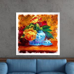 Armen Living Pot of Roses – Square Wrapped Canvas Wall Art Print 8 x 8(20×20)