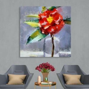 Armen Living Red Camelia 215 – Square Wrapped Canvas Wall Art Print 20 x 20(20×20)