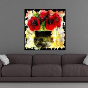 Armen Living Red Poppy Bouquet II – Square Wrapped Canvas Wall Art Print 48 x 48(12×12)