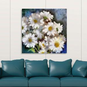 Armen Living White Daisies 420 – Square Wrapped Canvas Wall Art Print 12 x 12(20×20)