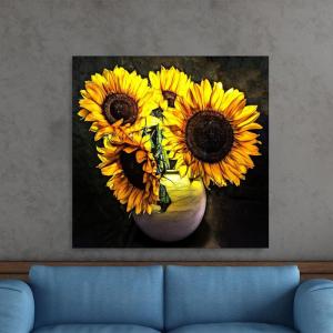 Armen Living Sunflower Glow I – Square Wrapped Canvas Wall Art Print 24 x 24(48×48)
