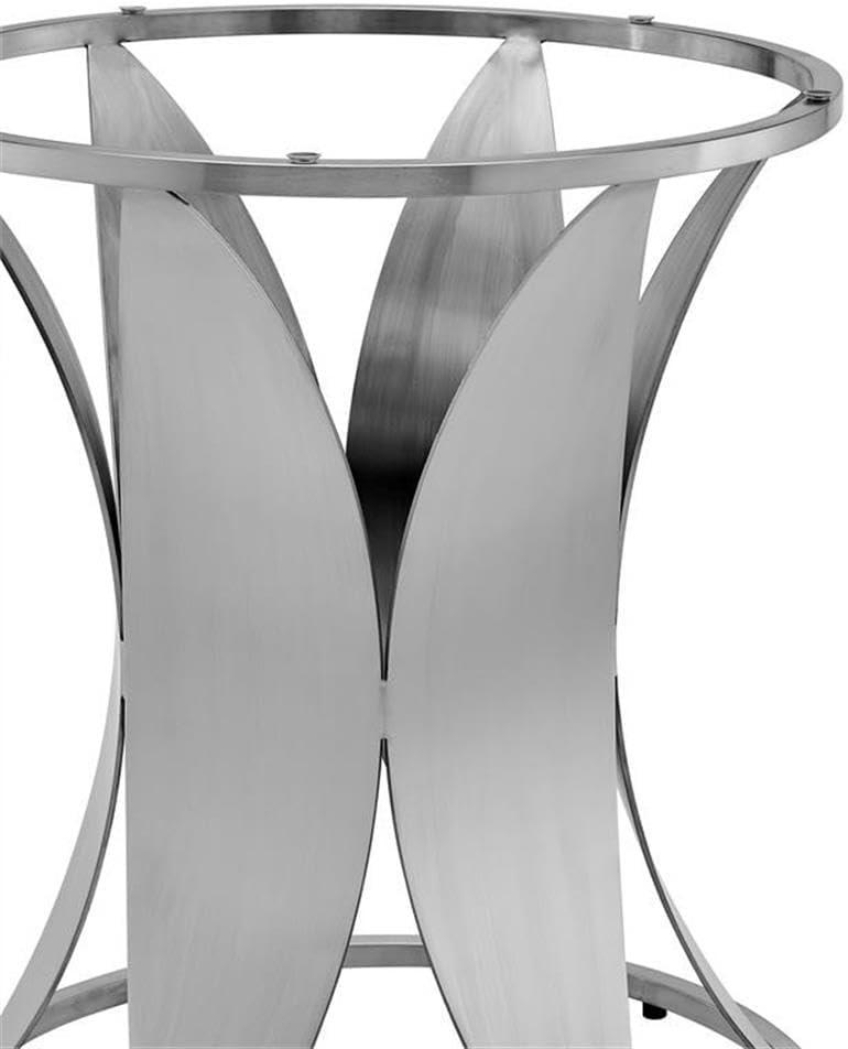 image:imageArmen Living Petal Modern Glass Round Pedestal Dining Table 48 in x 48 in x 30 in Brushed Stainless Steel Finishing