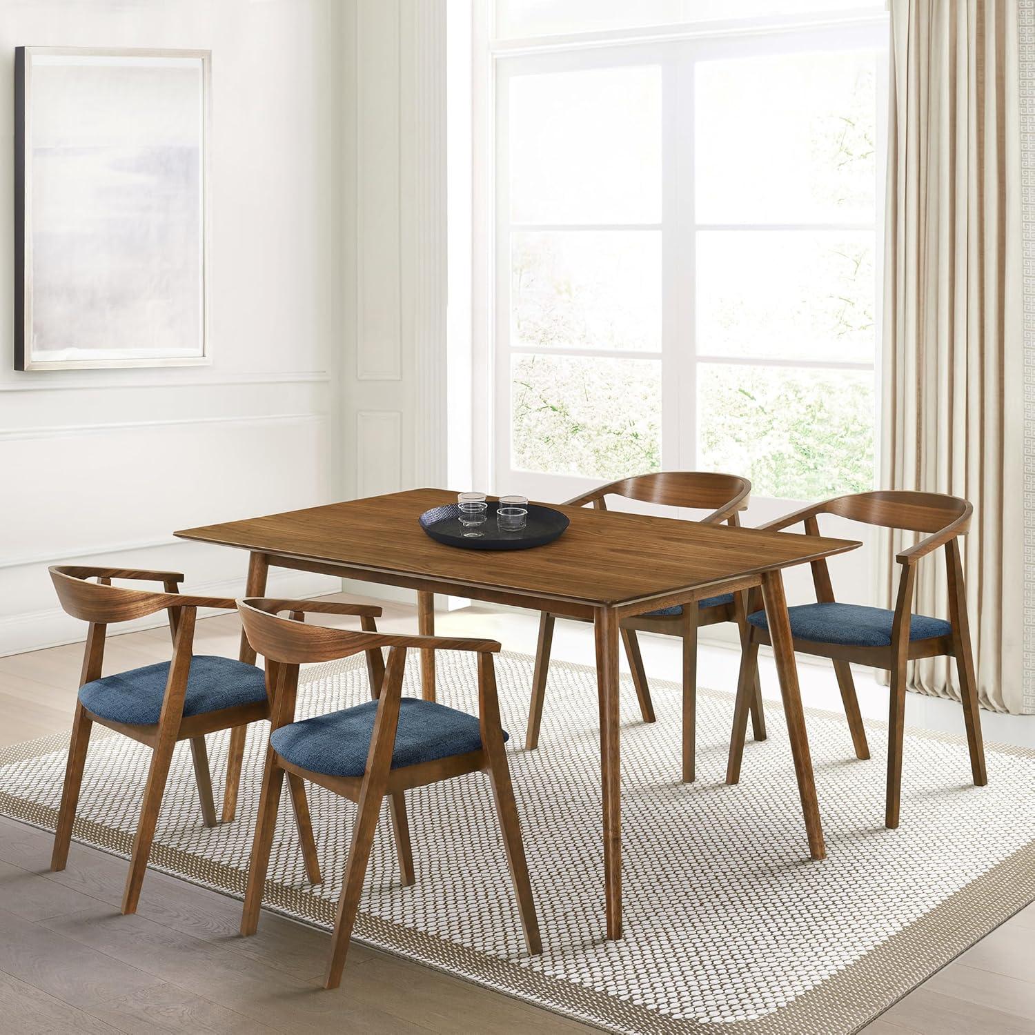 image:imageArmen Living Westmont Santana 5 Piece Walnut Wood Dining Table Set with Charcoal FabricBlue and Walnut