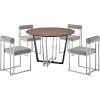 image:imageJoana Anastasia 5 Piece Round Walnut Dining Table Set with Brushed Stainless Steel and Light Gray Fabric