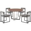 image:imageJoana Anastasia 5 Piece Round Walnut Dining Table Set with Matte Black Iron and Light Gray Faux Leather