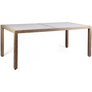 Armen Living Sienna Wood and Stone Outdoor Patio Dining Table in Teak
