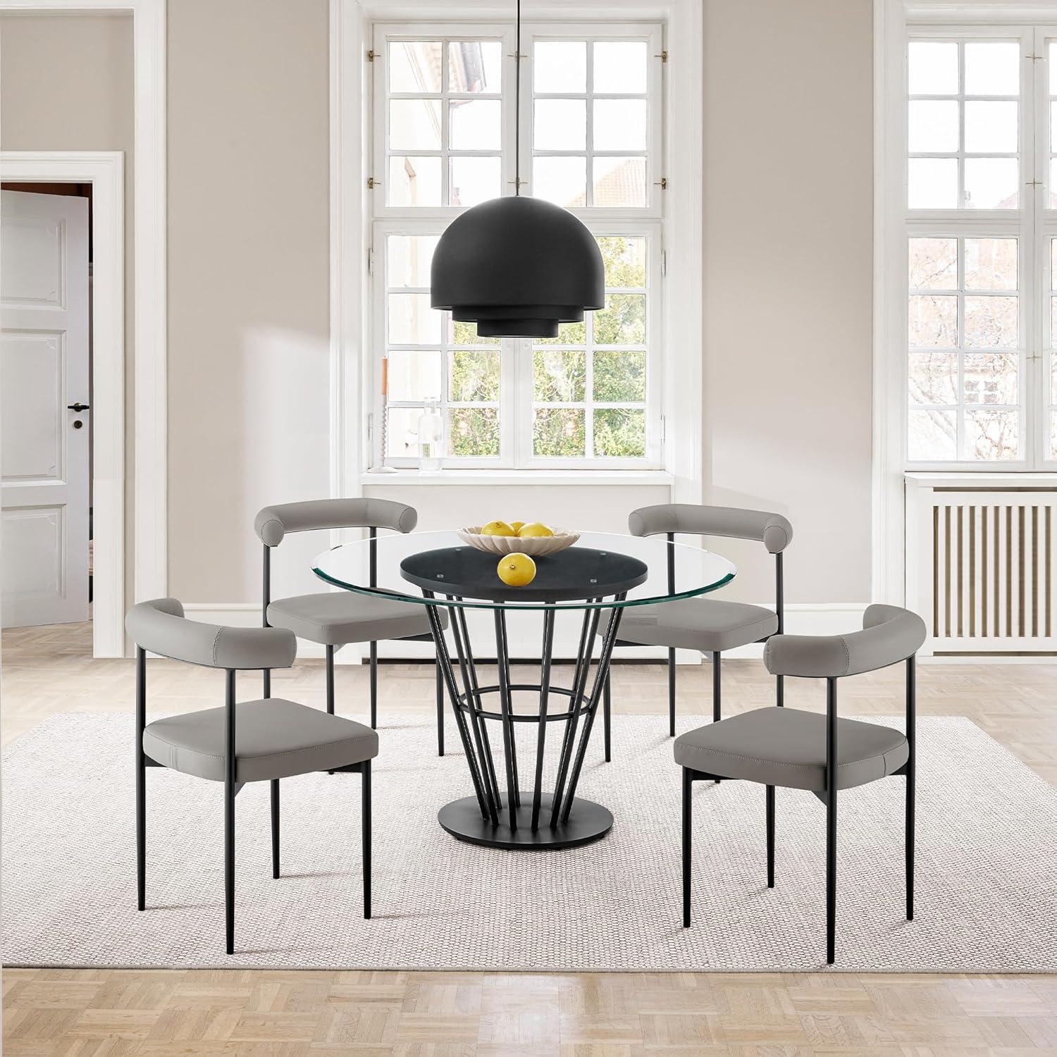 image:imageArmen Living Veronica Shannon 5 Piece Round Glass Dining Table Set with Matte Black Iron and Gray Faux Leather