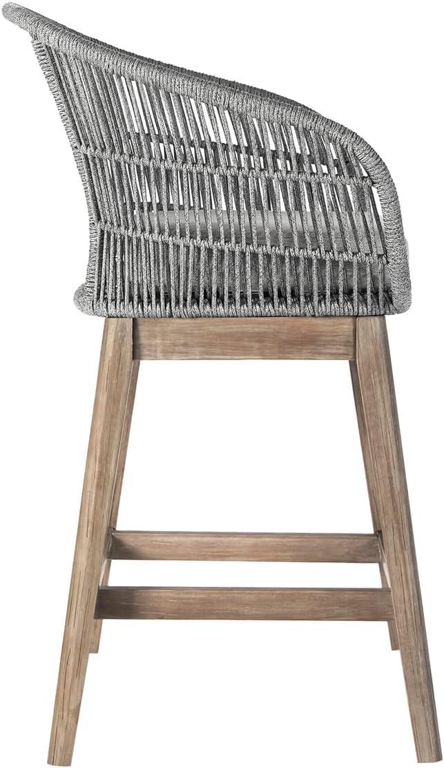 image:imageArmen Living Tutti Frutti Modern Indoor Outdoor Counter Chair Bar Stool in Light Eucalyptus Wood with Gray Rope 26 Seat Height