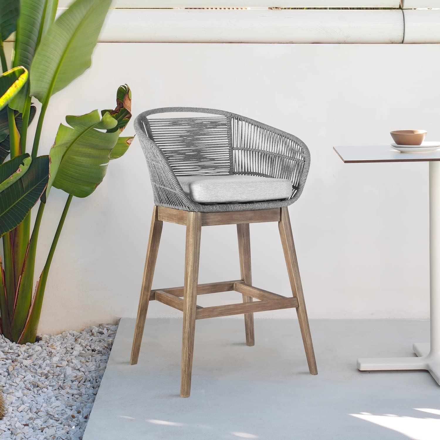 image:imageArmen Living Tutti Frutti Modern Indoor Outdoor Counter Chair Bar Stool in Light Eucalyptus Wood with Gray Rope 26 Seat Height