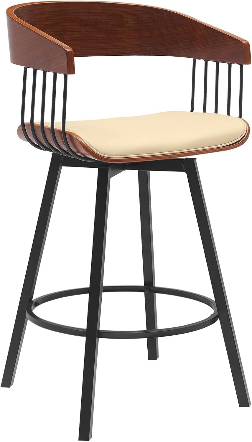 image:imageAthena 27 Swivel Black Wood Counter Stool in Light Gray Fabric with Black Metal Set of 3Cream