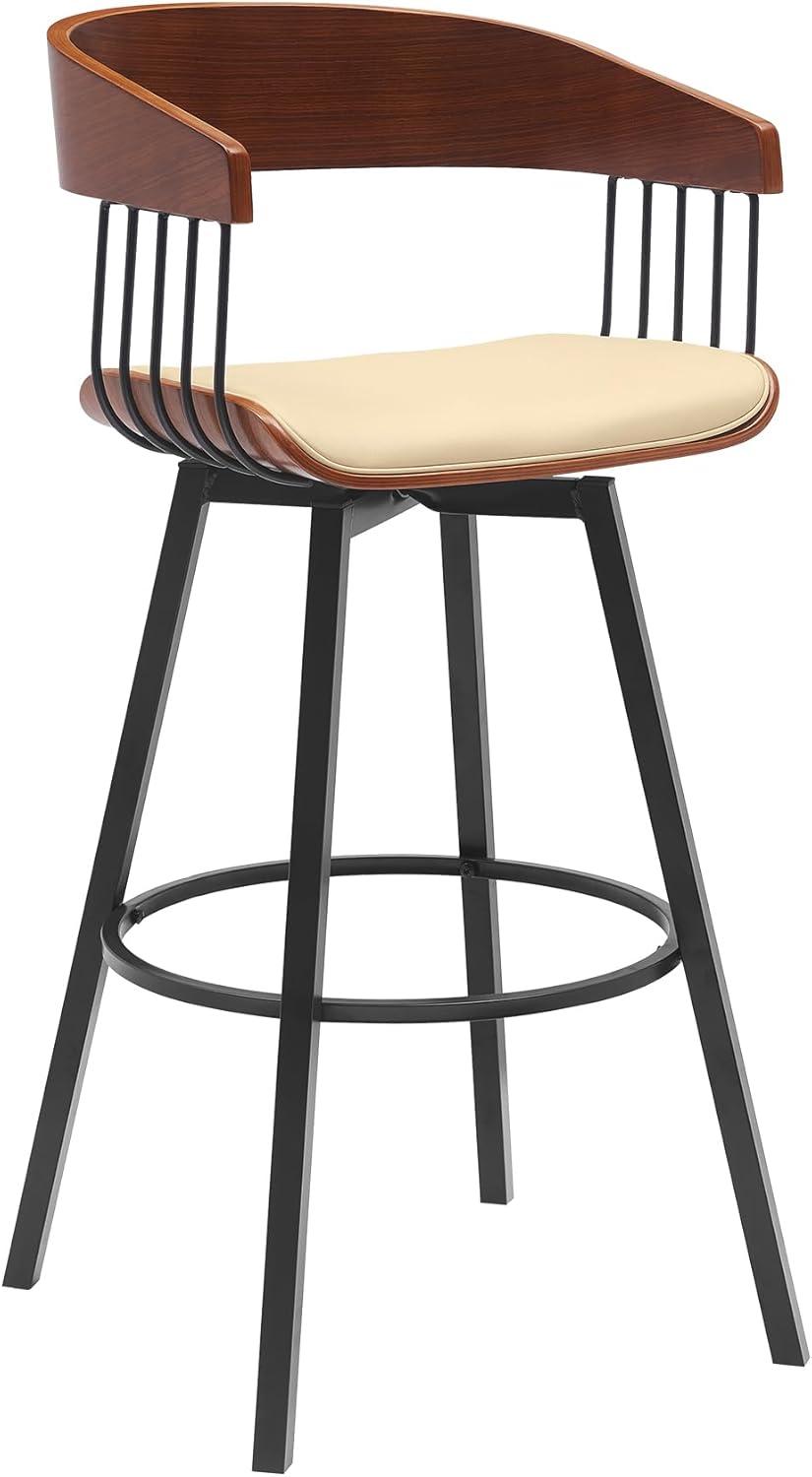 image:imageAthena 27 Swivel Black Wood Counter Stool in Light Gray Fabric with Black Metal Set of 3Cream