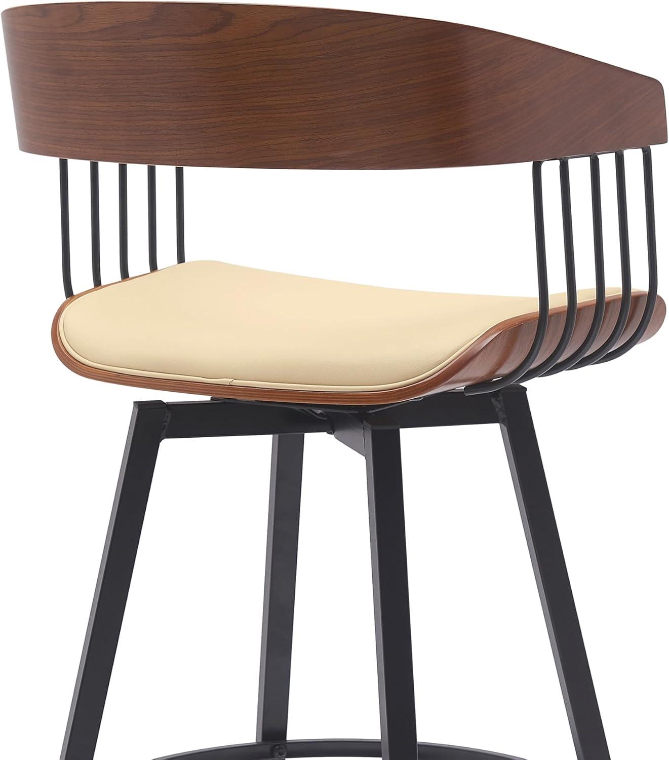 image:imageAthena 27 Swivel Black Wood Counter Stool in Light Gray Fabric with Black Metal Set of 3Cream