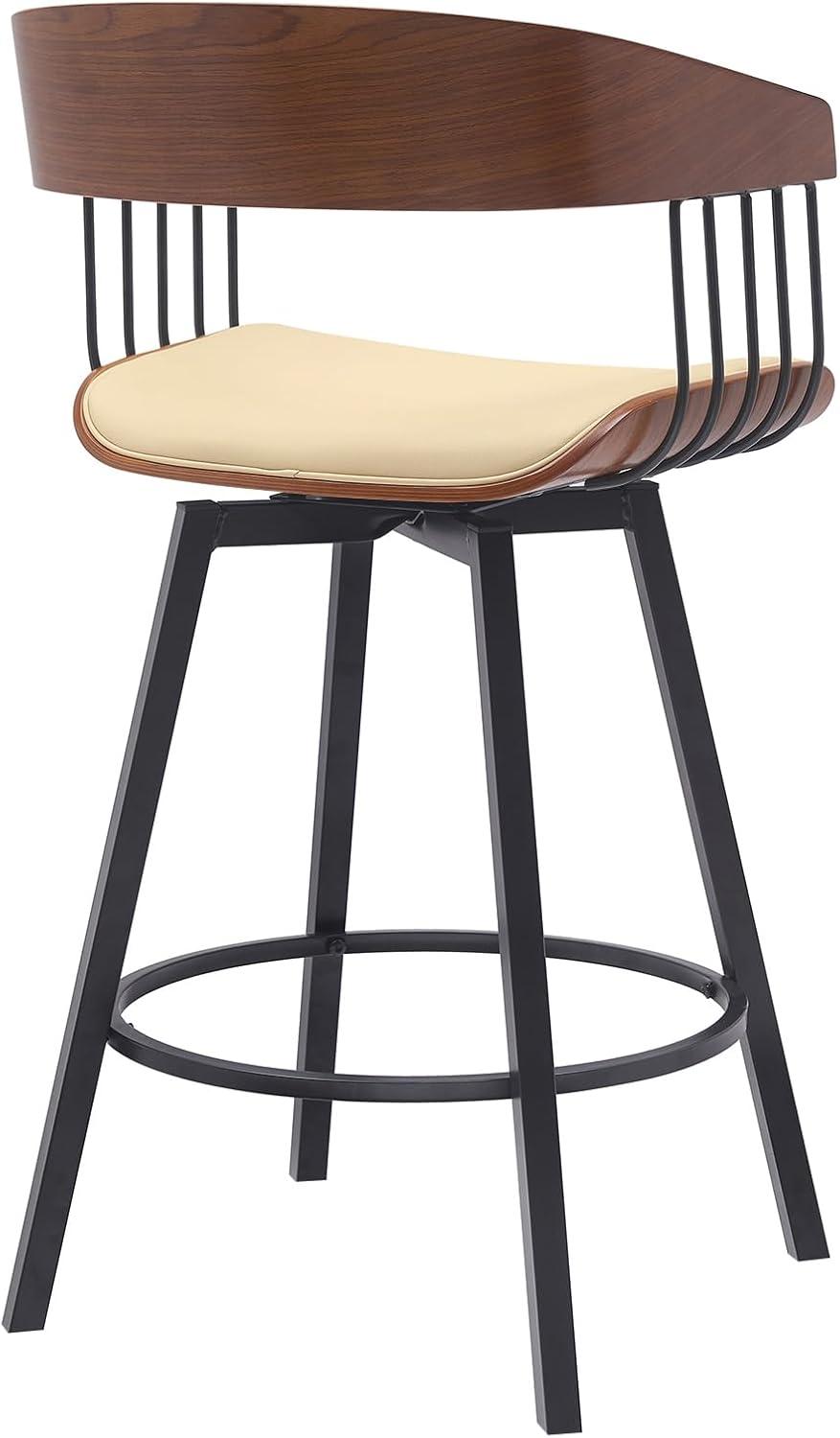 image:imageAthena 27 Swivel Black Wood Counter Stool in Light Gray Fabric with Black Metal Set of 3Cream