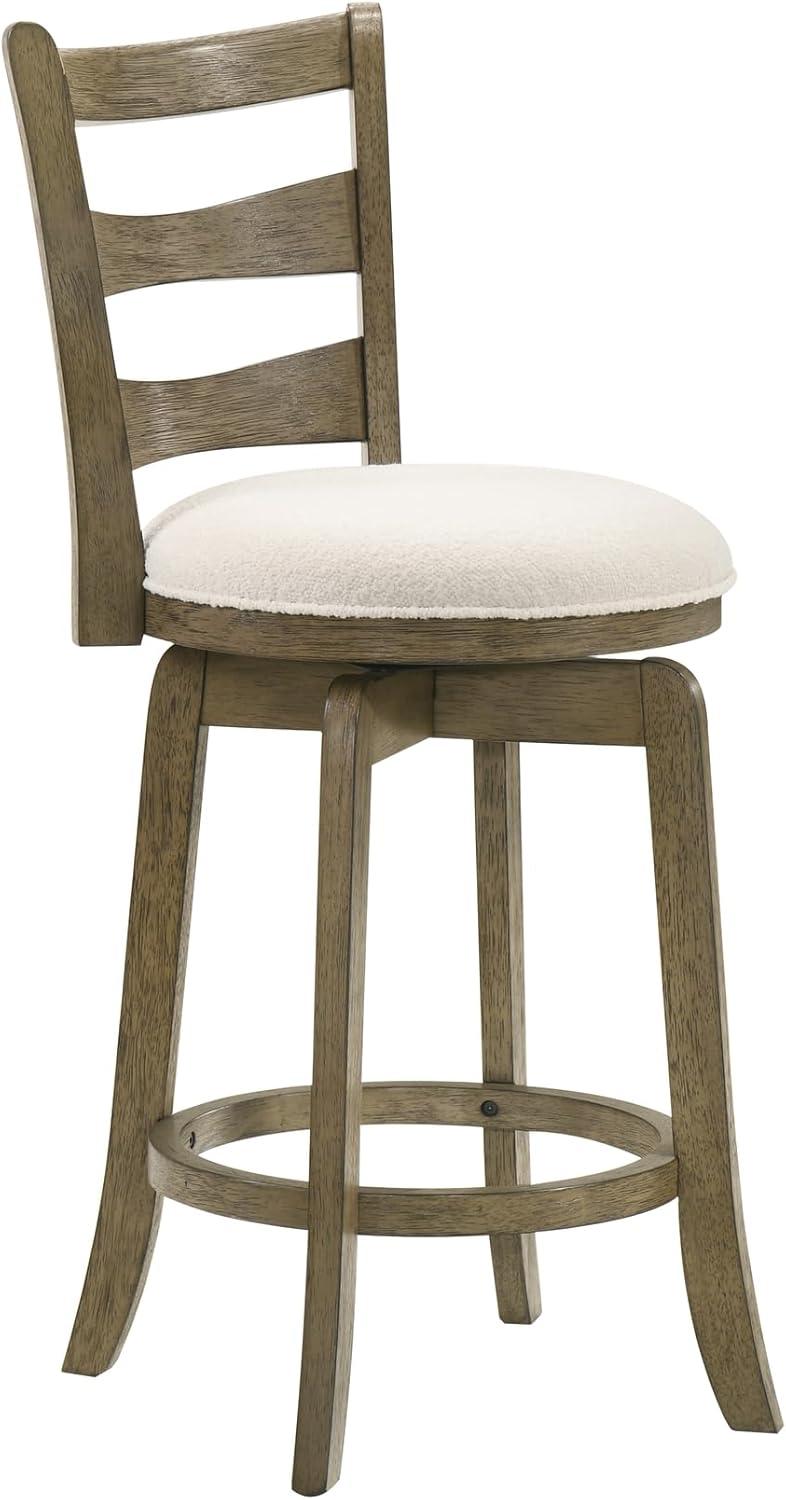 image:imageMelindra Modern Farmhouse Swivel Wood Counter Height Kitchen Bar Stool in Putty Brown Finish with White Boucle Fabric Upholstered Seat Set of 4WhitePutty Brown