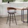 image:imageAthena 27 Swivel Walnut Wood Counter Stool in Gray Faux Leather with Black Metal  Set of 2Grey