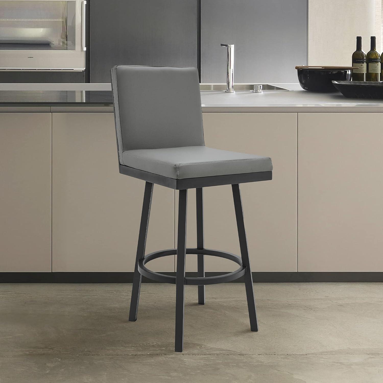 image:imageArmen Living Gem Swivel Modern Metal and Grey Faux Leather Bar and Counter StoolGrayBlack