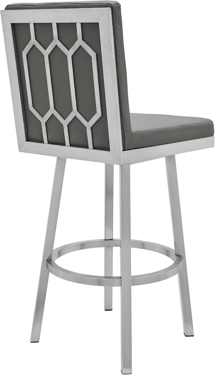 image:imageArmen Living Gem Swivel Modern Metal and Grey Faux Leather Bar and Counter StoolGrayBrushed Stainless Steel