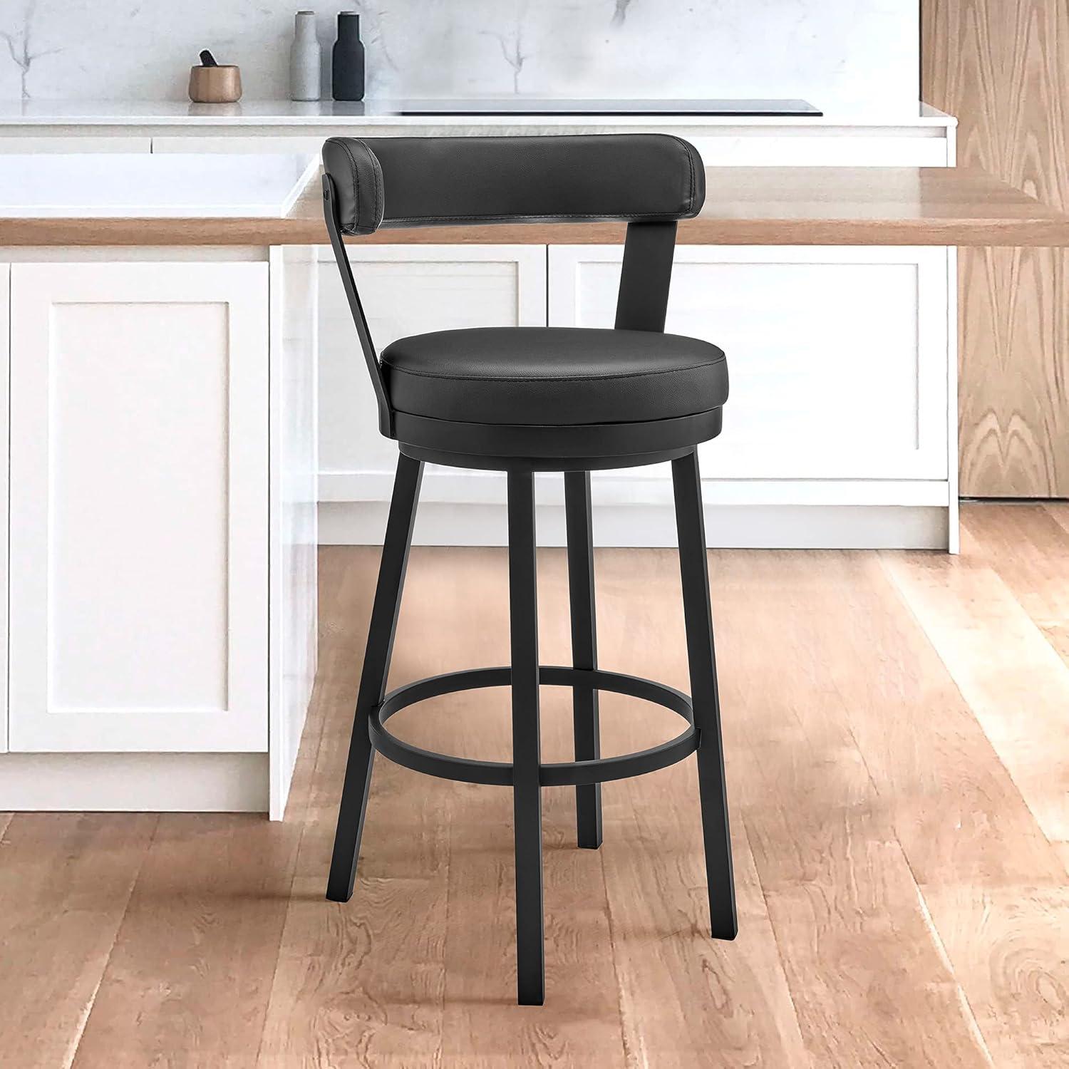 image:imageArmen Living Kobe 26 Counter Height Swivel Bar Stool in Black Finish and Black Faux Leather