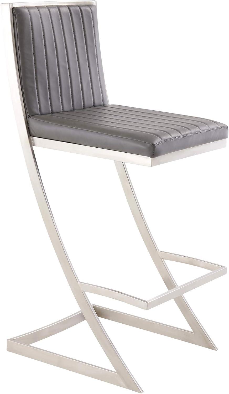 image:imageArmen Living Marc Modern Grey Faux Leather and Brushed Stainless Steel Bar and Counter StoolGrayBrushed Stainless Steel