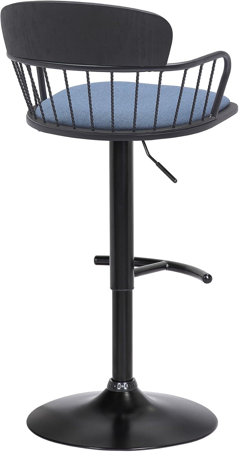 image:imageArmen Living Nash Mid Century Modern Adjustable Height Swivel Black Wood Bar Stool for Kitchen Island Counter in Blue Fabric with Black MetalBlue Fabric