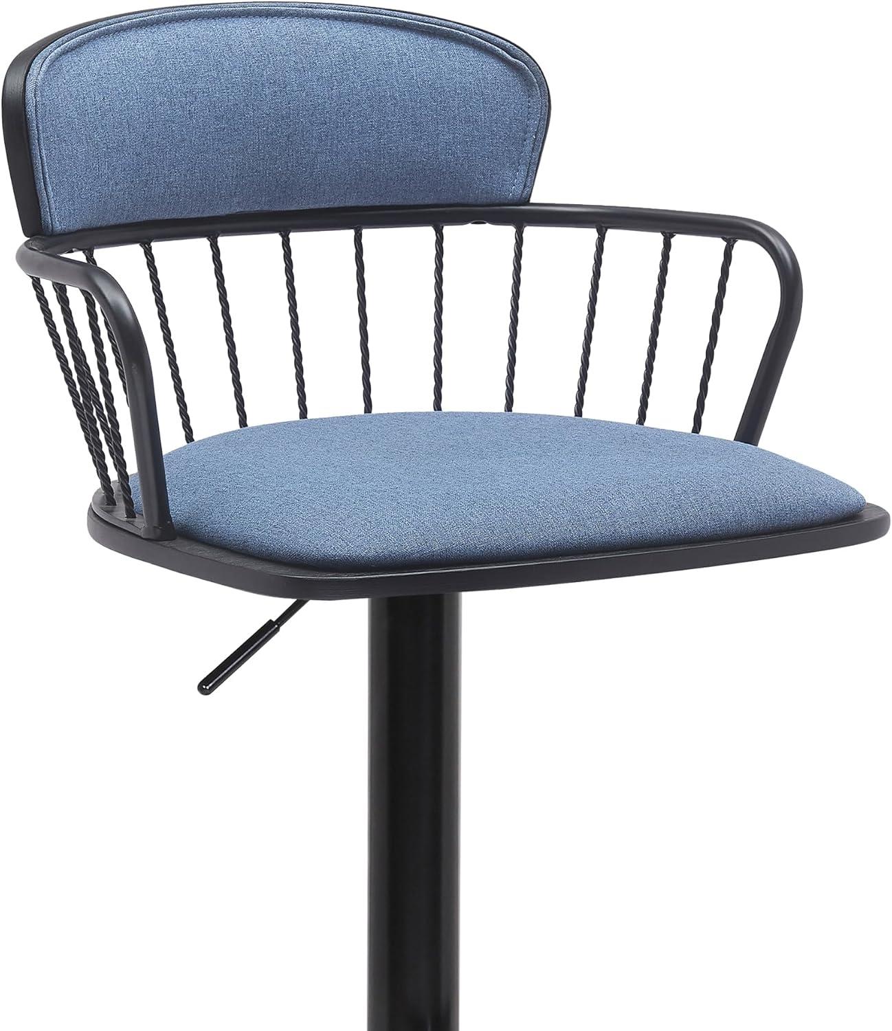 image:imageArmen Living Nash Mid Century Modern Adjustable Height Swivel Black Wood Bar Stool for Kitchen Island Counter in Blue Fabric with Black MetalBlue Fabric