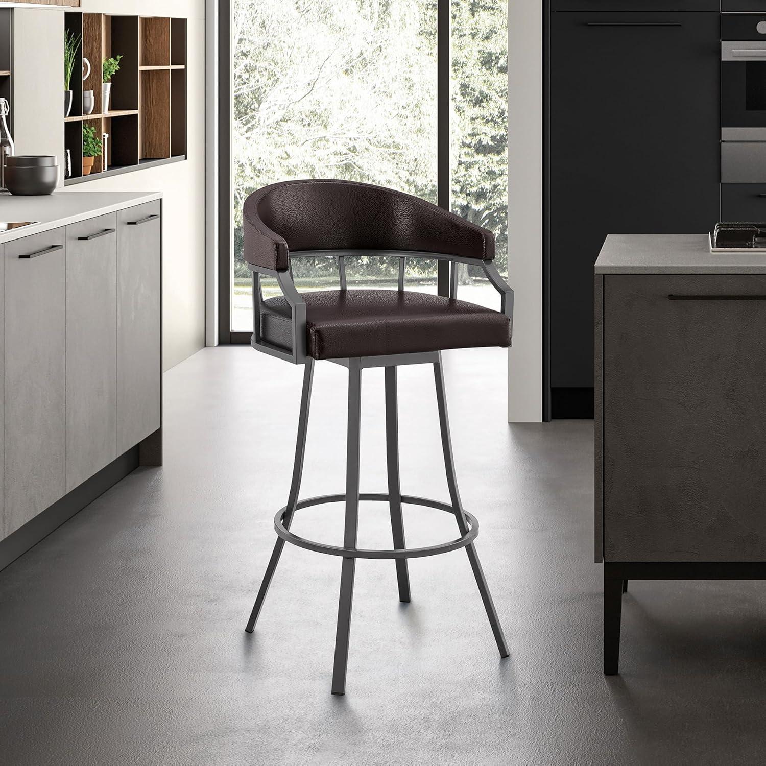 image:imageArmen Living Valerie Modern 30 Seat Height Chocolate Brown Faux Leather and Java Brown Metal Swivel Bar Stool for Kitchen Island Counter