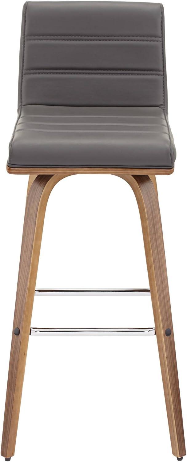 image:imageArmen Living Vienna Walnut Wood Swivel Bar Stool Brown 29 12 High Modern Gray Upholstered Faux Leather Cushion with Backrest Footrest for Kitchen Counter Height Island Home Shed House