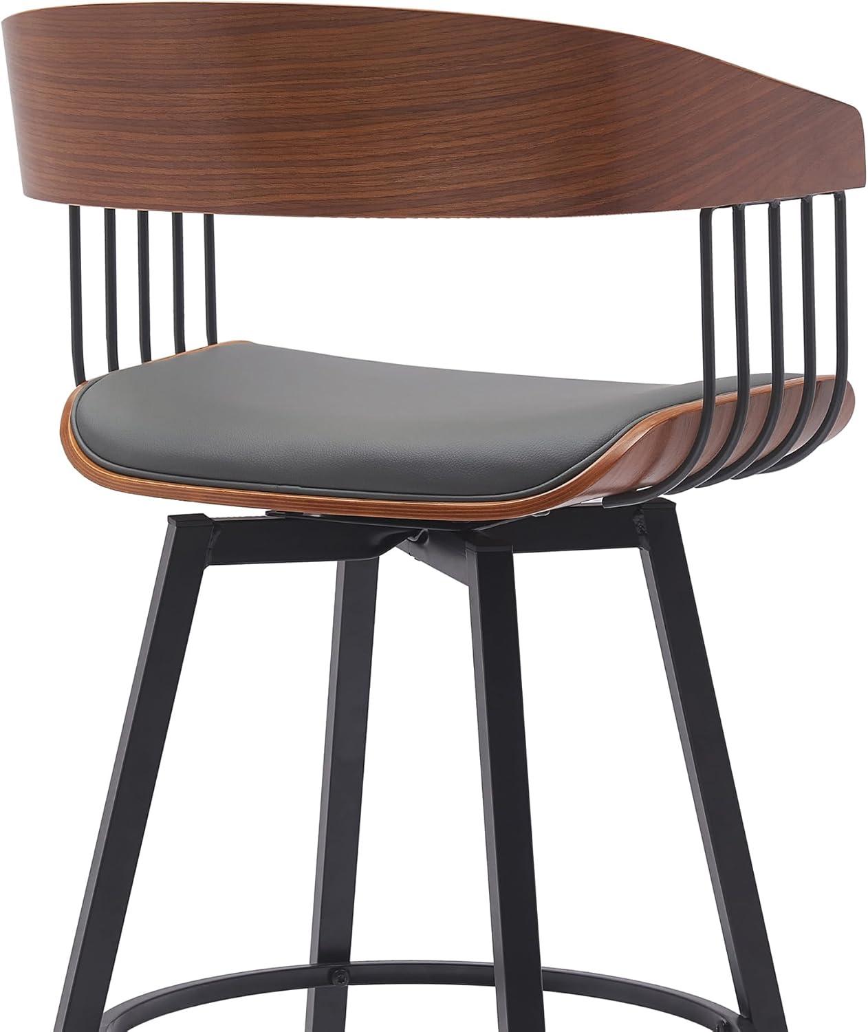 image:imageAthena 27 Swivel Walnut Wood Counter Stool in Gray Faux Leather with Black Metal Set of 3