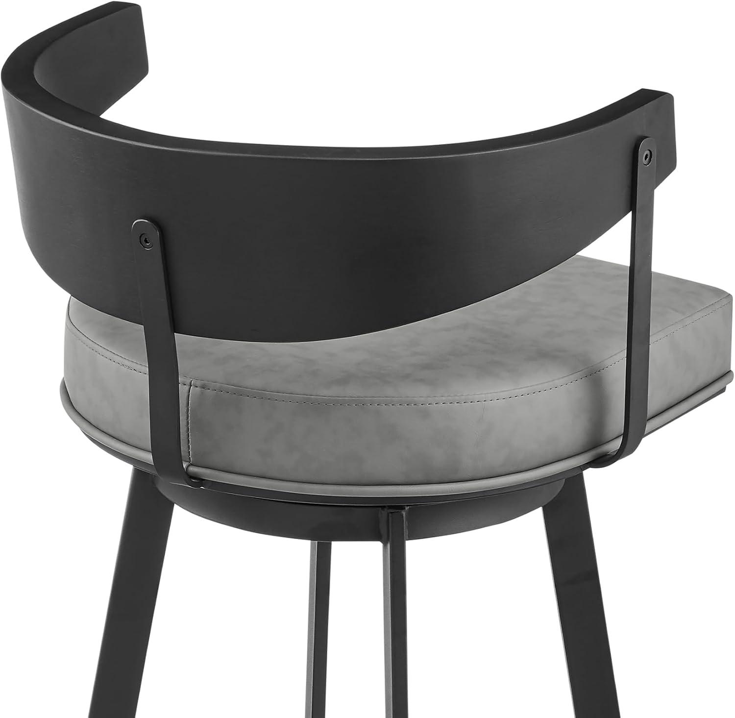 image:imageLacey 26 Swivel Counter Stool in Black Iron with Black Walnut Finish and Vintage Gray Faux Leather Set of 3Vintage Gray