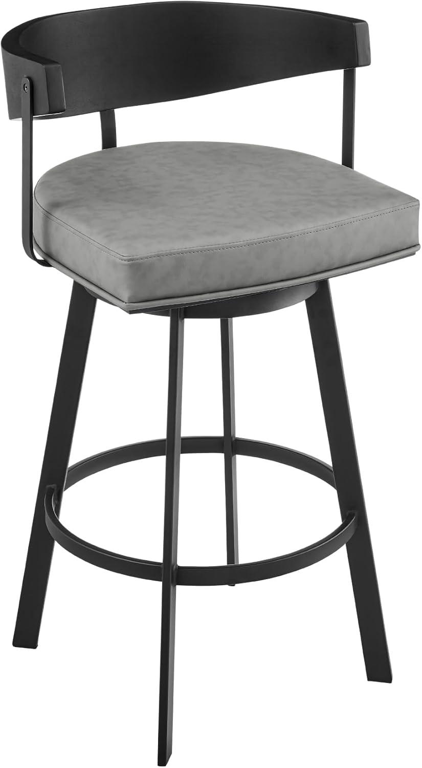 image:imageLacey 26 Swivel Counter Stool in Black Iron with Black Walnut Finish and Vintage Gray Faux Leather Set of 3Vintage Gray