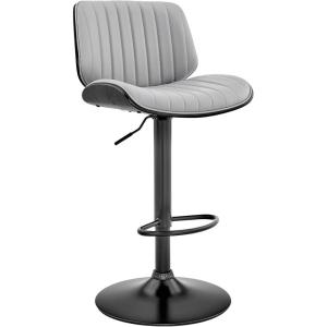 Armen Living Brock Modern Adjustable Height Swivel Gray Faux Leather and Black Wood Bar Stool with Black Base for Kitchen Island Counter