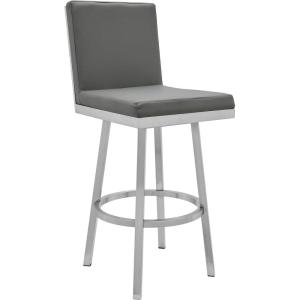 Armen Living Gem Swivel Modern Metal and Grey Faux Leather Bar and Counter Stool(Gray/Brushed Stainless Steel)