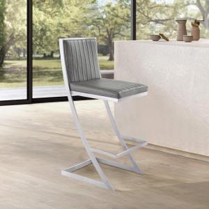 Armen Living Marc Modern Grey Faux Leather and Brushed Stainless Steel Bar and Counter Stool(Gray/Brushed Stainless Steel)