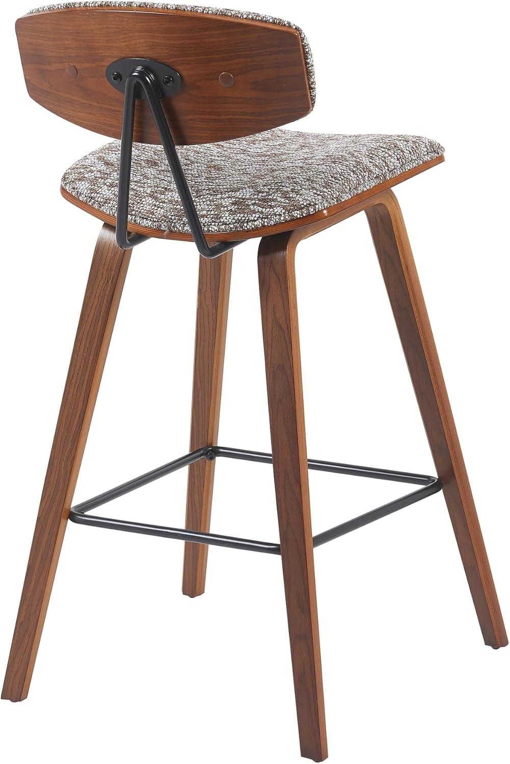 image:imageArmen Living Fox 255 Counter Height Brown Faux Leather and Walnut Wood MidCentury Modern Bar Stool Set of 2Speckled Brown FabricWalnut