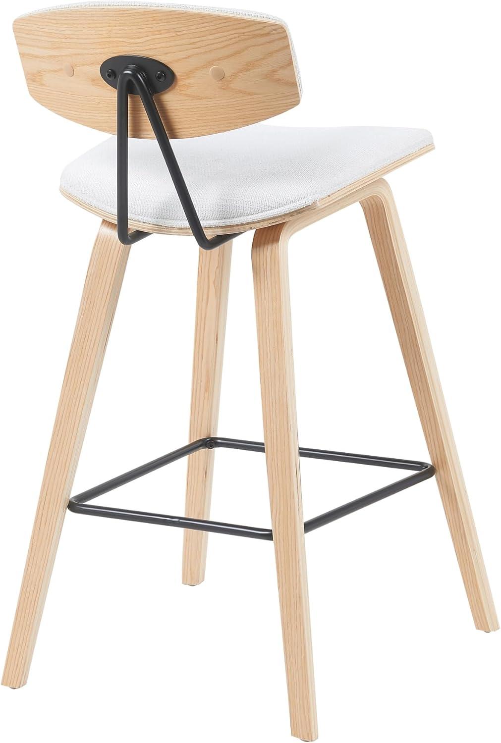 image:imageArmen Living Fox 255 Counter Height Brown Faux Leather and Walnut Wood MidCentury Modern Bar Stool Set of 2White FabricOak