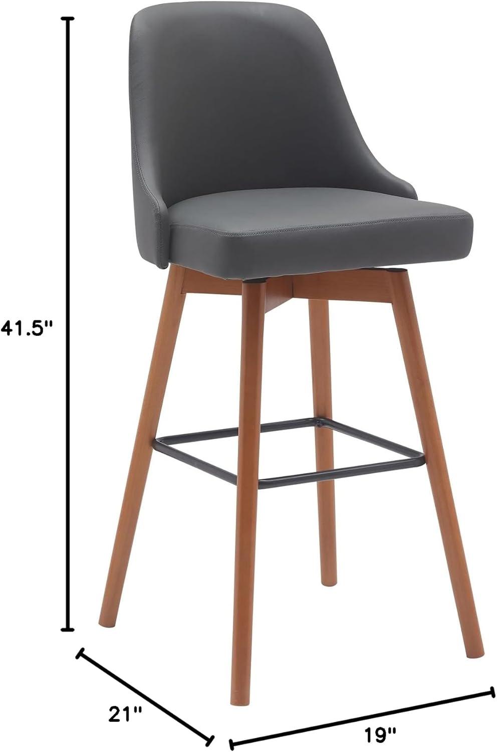 image:imageArmen Living Sicily Modern Farmhouse 30 Seat Height Swivel Walnut Wood Bar Stool for Kitchen Island Counter in Gray Faux Leather
