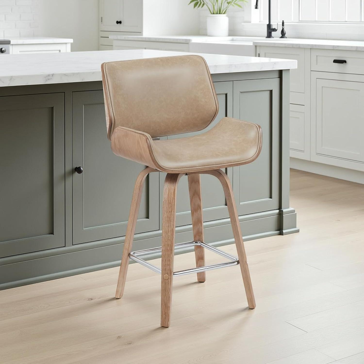 image:imageArmen Living Tyler Modern Counter Height Swivel Bar Stool with White Wash Finished Wood and Vintage Brown UpholsteryVintage BrownNatural