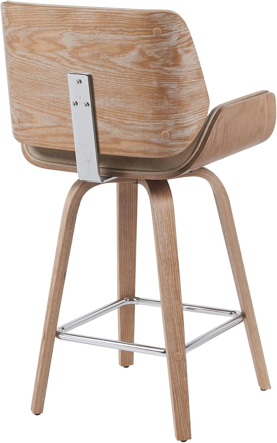 image:imageArmen Living Tyler Modern Counter Height Swivel Bar Stool with White Wash Finished Wood and Vintage Brown UpholsteryVintage BrownNatural