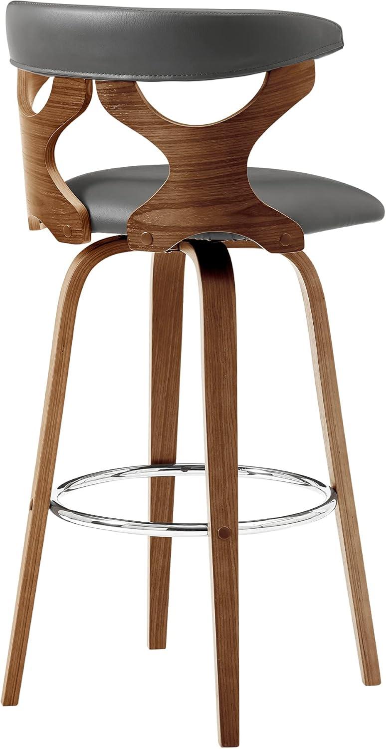 image:imageArmen Living Zenia 30 Seat Height Swivel Bar Stool in Gray Faux Leather and Black WoodGreyWalnut