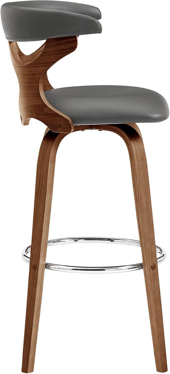 image:imageArmen Living Zenia 30 Seat Height Swivel Bar Stool in Gray Faux Leather and Black WoodGreyWalnut
