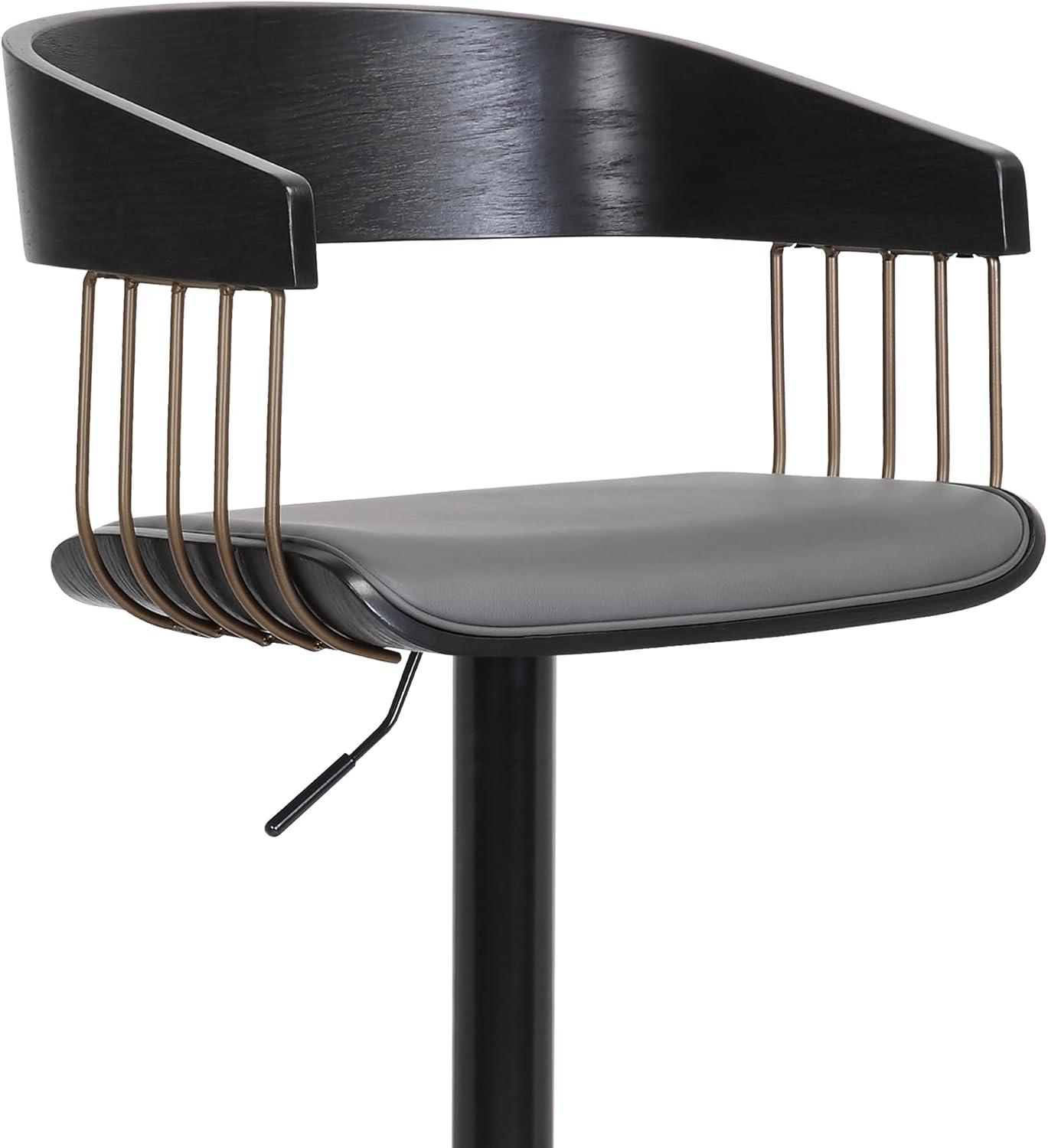 image:imageLarisa Adjustable Black Wood Bar Stool in Black Faux Leather with Golden Bronze and Black Metal Set of 4Grey