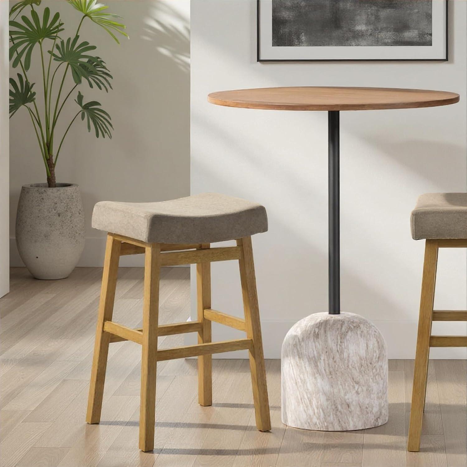 image:imageLenon Modern Farmhouse Wood Bar Height Kitchen Bar Stool in Amber Glow Finish with Taupe Fabric Upholstered SeatTaupe