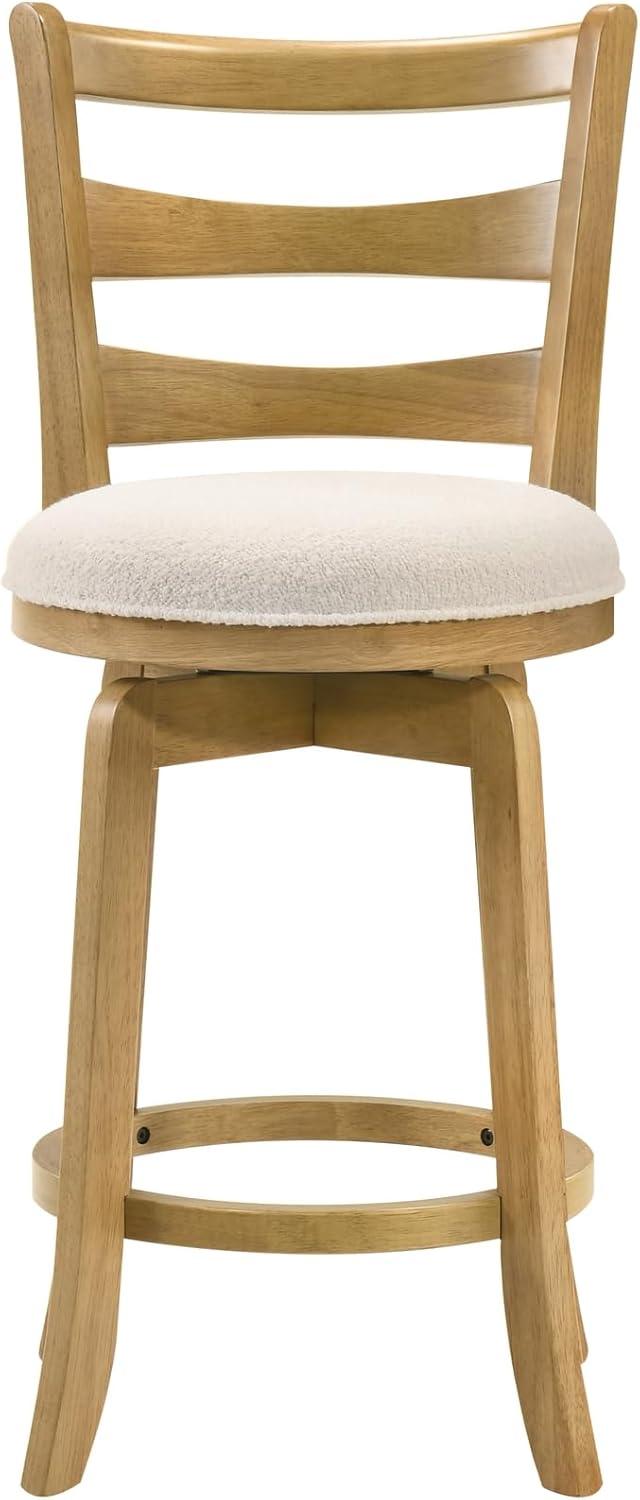 image:imageMelindra Modern Farmhouse Swivel Wood Bar Height Kitchen Bar Stool in Putty Brown Finish with White Boucle Fabric Upholstered SeatWhiteAmber Glow