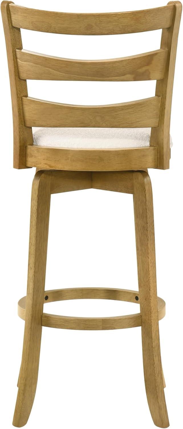 image:imageMelindra Modern Farmhouse Swivel Wood Bar Height Kitchen Bar Stool in Putty Brown Finish with White Boucle Fabric Upholstered SeatWhiteAmber Glow